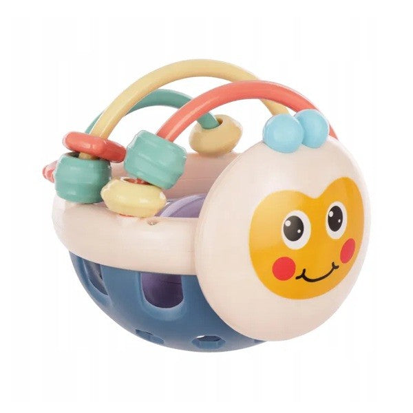 Minge Interactiva Bebelusi, Jucarie pentru Dentitie si Dezvoltare Senzoriala, Zornaitoare Flexibila din Cauciuc Moale si ABS, 0-12 Luni, 10.5 cm, Roz-Multicolor