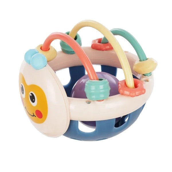 Minge Interactiva Bebelusi, Jucarie pentru Dentitie si Dezvoltare Senzoriala, Zornaitoare Flexibila din Cauciuc Moale si ABS, 0-12 Luni, 10.5 cm, Roz-Multicolor