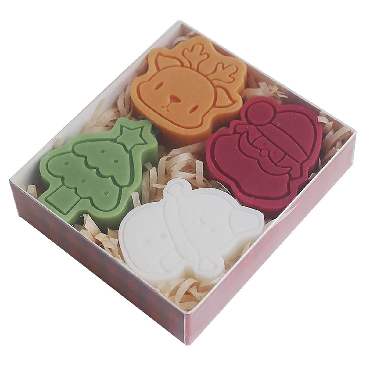 Set 4 Lumanari Parfumate de Craciun, Design Tematic Mos Craciun, Brad, Ren si Om de Zapada, Parafina, Multicolor, 141 g