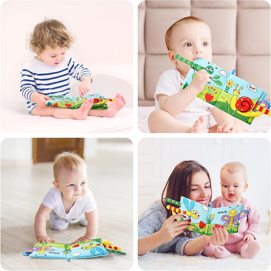 Carte Senzoriala pentru Bebelusi, Animale 3D cu Sunete si Fosnete, Educativa si Interactiva, Material Moale Lavabil, 0-3 Ani, Model Buburuza, 15x16x4 cm, Multicolor