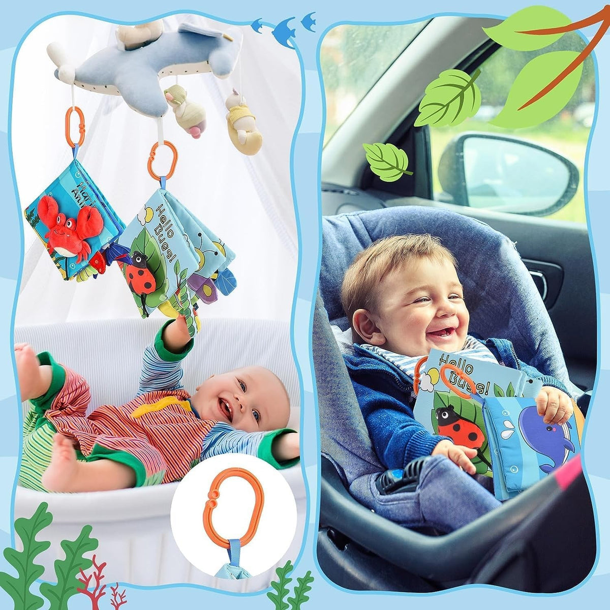 Carte Senzoriala pentru Bebelusi, Animale 3D cu Sunete si Fosnete, Educativa si Interactiva, Material Moale Lavabil, 0-3 Ani, Model Buburuza, 15x16x4 cm, Multicolor