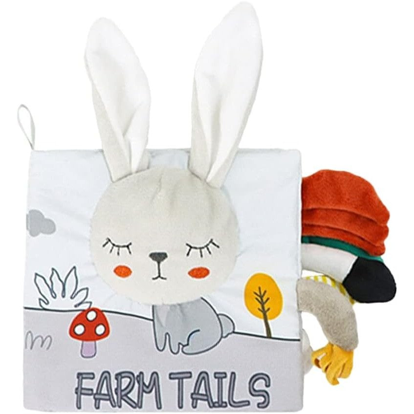 Carte Senzoriala Pentru Bebeluși, Animăluțe 3D Cu Sunete Și Foșnete, Material Textil Lavabil, Educație Timpurie 0-3 Ani, Model Iepuraș, 15x16x6 cm, Gri