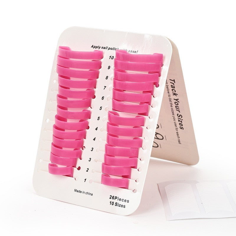Set Sabloane Reutilizabile pentru Oja si Manichiura, Protectie Cuticule si Margini, Plastic PP Flexibil, 10 Marimi, 26 Bucati, Roz