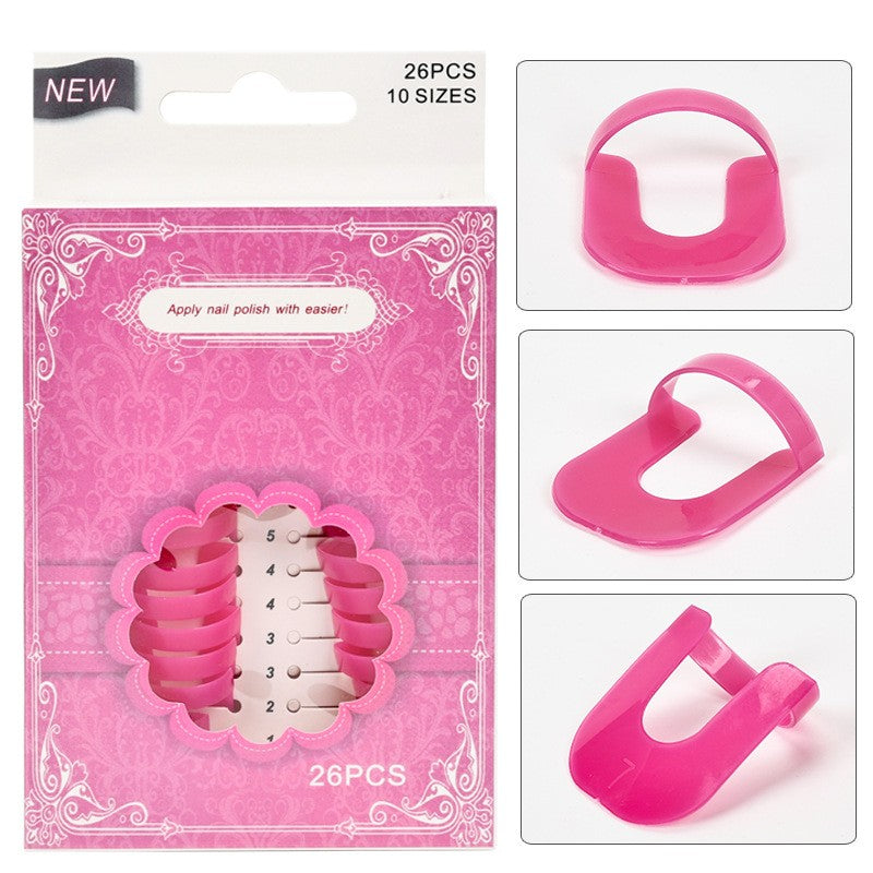 Set Sabloane Reutilizabile pentru Oja si Manichiura, Protectie Cuticule si Margini, Plastic PP Flexibil, 10 Marimi, 26 Bucati, Roz