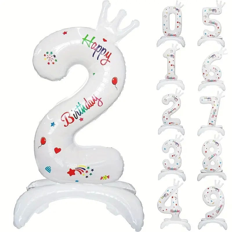 Balon Aniversar Cifra 2 din Folie Metalizata, Mesaj Happy Birthday, Petrecere Aniversare, Umflare Aer sau Heliu, 81 cm, Alb