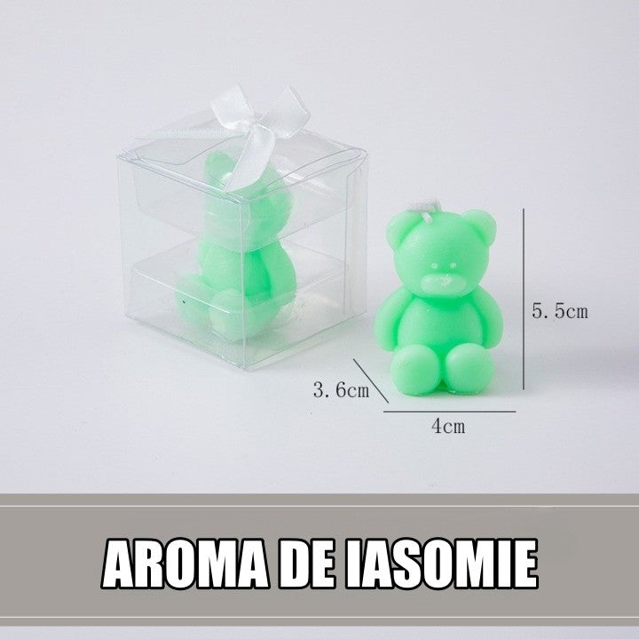 Lumanare Parfumata Decorativa, Model Ursulet, Aroma de Iasomie, Design Compact, Verde, 5.5x3.6x4 cm