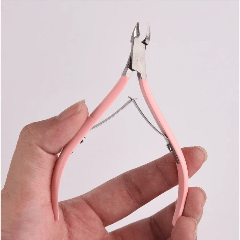 Clește pentru Unghii și Cuticule, Profesional, Design Ergonomic cu Protecție Vârf, Oțel Inoxidabil, 17 x 7 x 2 cm, Auriu/Roz