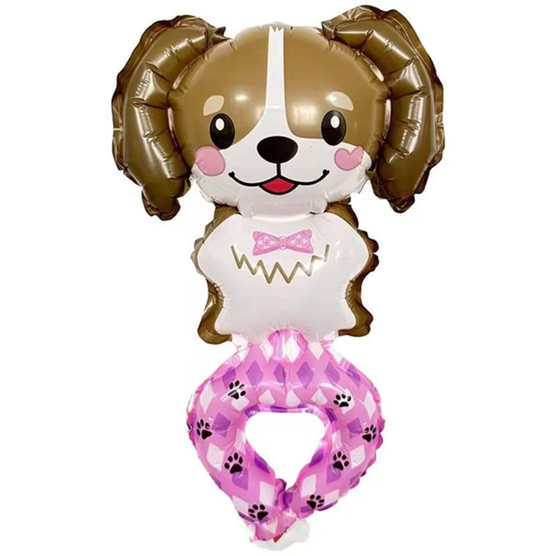 Balon din Folie Metalizată, Figurină Animal Model Câine, Tip Brățară de Mână, Auto-închidere, Include Pai, Maro, 1 Bucată