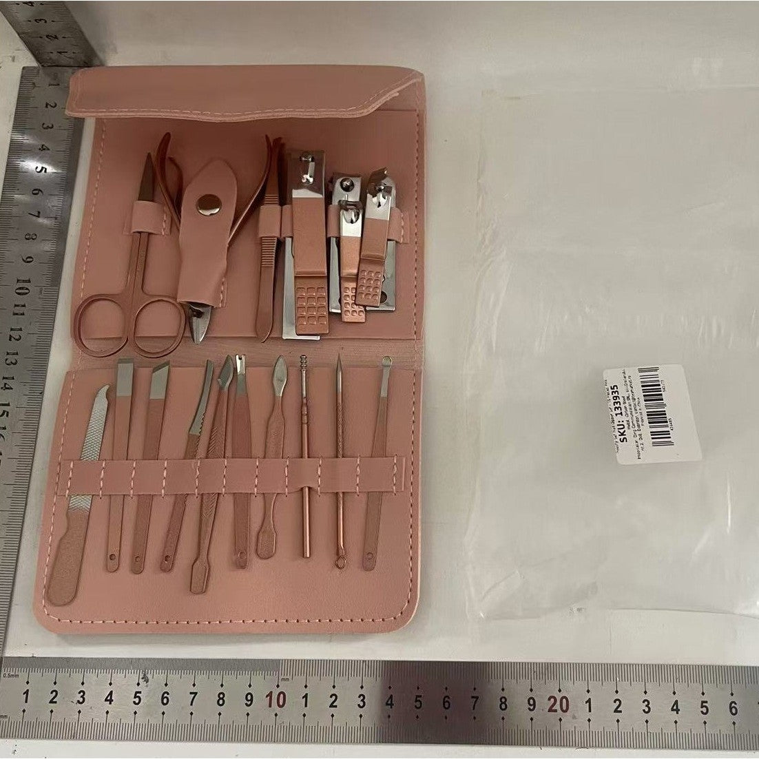 Set Manichiura si Pedichiura Complet, Trusa Ingrijire Faciala 16 in 1, Otel Carbon, Etui Organizator Piele Ecologica, Roz