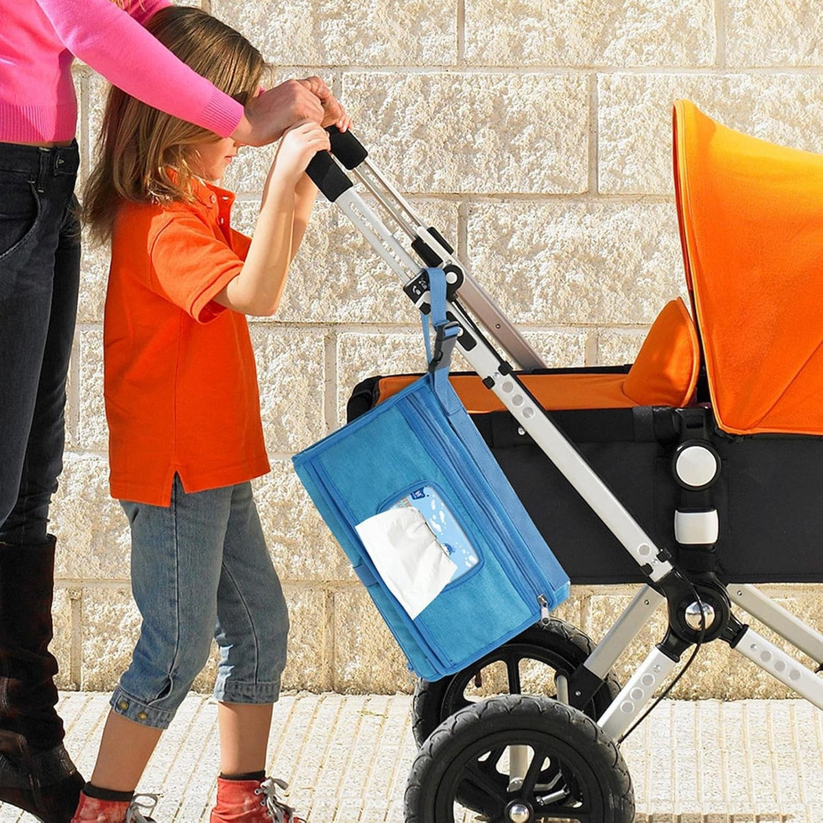 Geanta Multifunctionala si Aleza Schimbat Scutece, Impermeabila, Portabila, cu Buzunare Detasabile, Panza Oxford 300D, 30 x 20 cm, Albastru