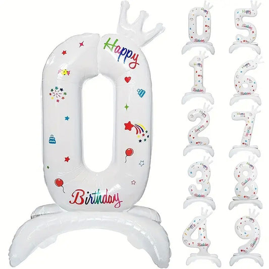 Balon din Folie Metalizata Cifra 0, Imprimeu Happy Birthday, Umflare Aer sau Heliu, Inaltime 81 cm, Alb