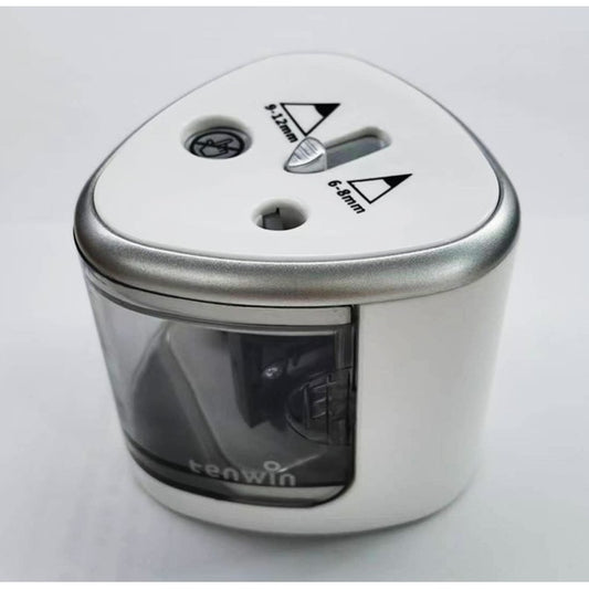 Ascutitoare Electrica cu 2 Gauri pentru Creioane Standard si Groase, Compatibila 6-12 mm, Alimentare 4 Baterii AA, Plastic Rezistent, 7.5 x 7.5 x 7.5 cm, Gri