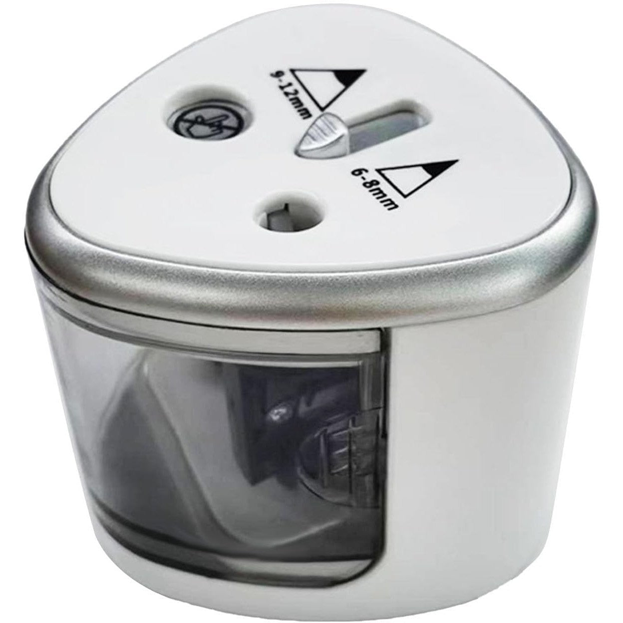 Ascutitoare Electrica cu 2 Gauri pentru Creioane Standard si Groase, Compatibila 6-12 mm, Alimentare 4 Baterii AA, Plastic Rezistent, 7.5 x 7.5 x 7.5 cm, Gri