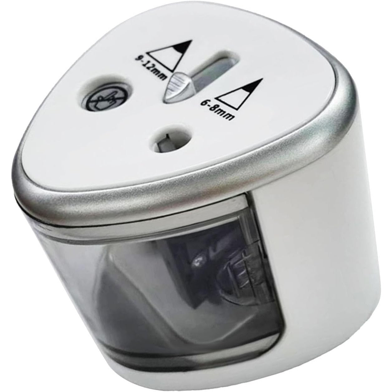 Ascutitoare Electrica cu 2 Gauri pentru Creioane Standard si Groase, Compatibila 6-12 mm, Alimentare 4 Baterii AA, Plastic Rezistent, 7.5 x 7.5 x 7.5 cm, Gri