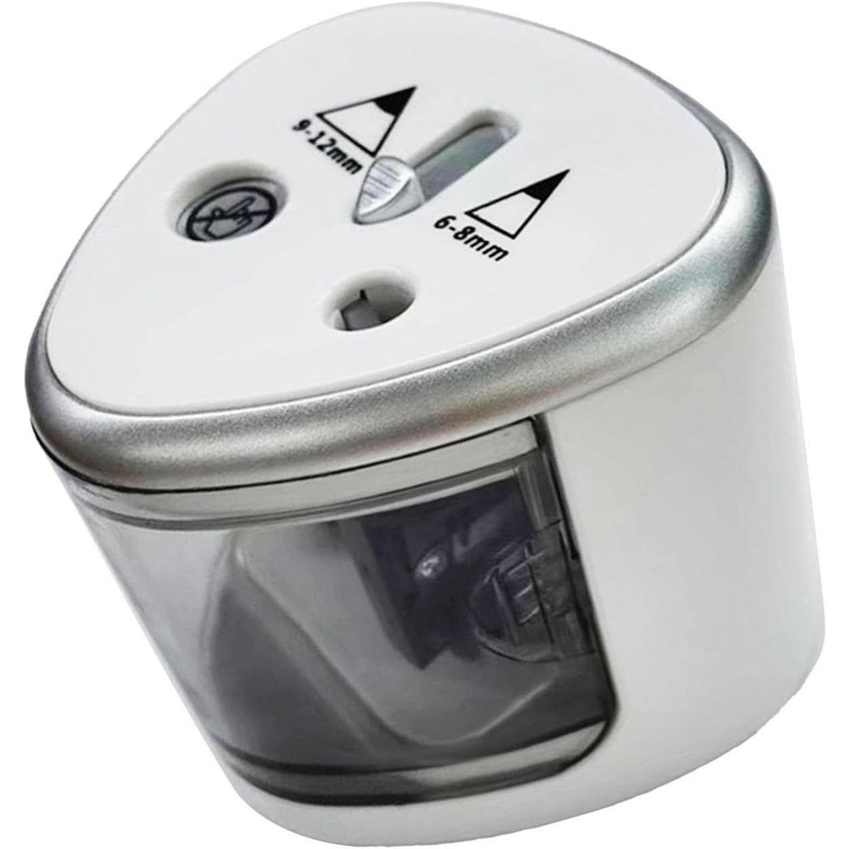 Ascutitoare Electrica cu 2 Gauri pentru Creioane Standard si Groase, Compatibila 6-12 mm, Alimentare 4 Baterii AA, Plastic Rezistent, 7.5 x 7.5 x 7.5 cm, Gri