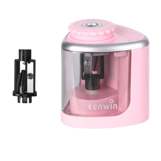 Ascutitoare Electrica Semi-Automata Pentru Creioane 6-8 mm, Mod Dublu Electric si Manual, Plastic Rezistent, 6.5 x 6.5 x 7.5 cm, Roz