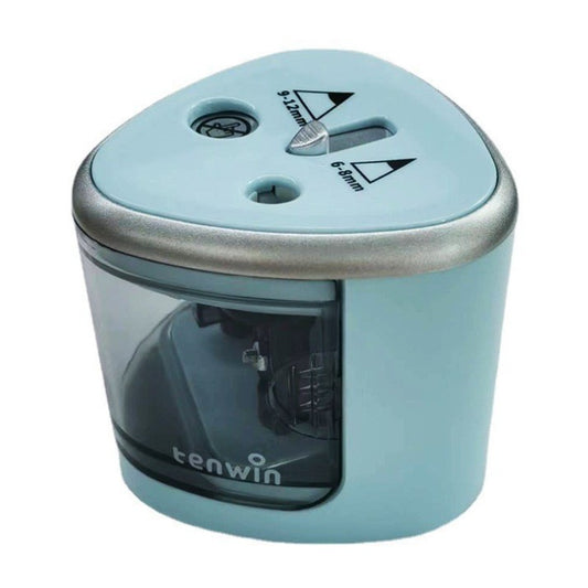 Ascutitoare Electrica cu 2 Gauri, pentru Creioane Standard si Groase 6-12 mm, Alimentare 4 Baterii AA, Plastic, 7.5 x 7.5 x 7.5 cm, Albastru