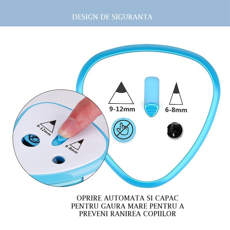 Ascutitoare Electrica cu 2 Gauri, pentru Creioane Standard si Groase 6-12 mm, Alimentare 4 Baterii AA, Plastic, 7.5 x 7.5 x 7.5 cm, Albastru