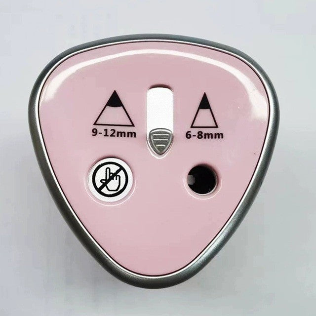 Ascuțitoare Electrică cu 2 Găuri pentru Creioane Standard și Groase 6-12 mm, Plastic Rezistent, 4 Baterii AA, 7.5 x 7.5 x 7.5 cm, Roz