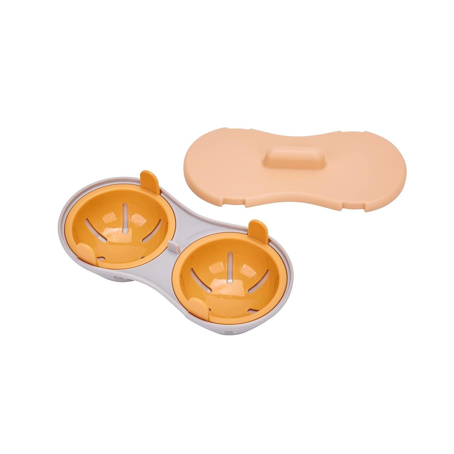 Recipient Dublu pentru Gătit Ouă la Microunde, Formă pentru Ouă Poșate cu Bază Antialunecare, Plastic PP, 22 x 11.8 x 8 cm, Portocaliu