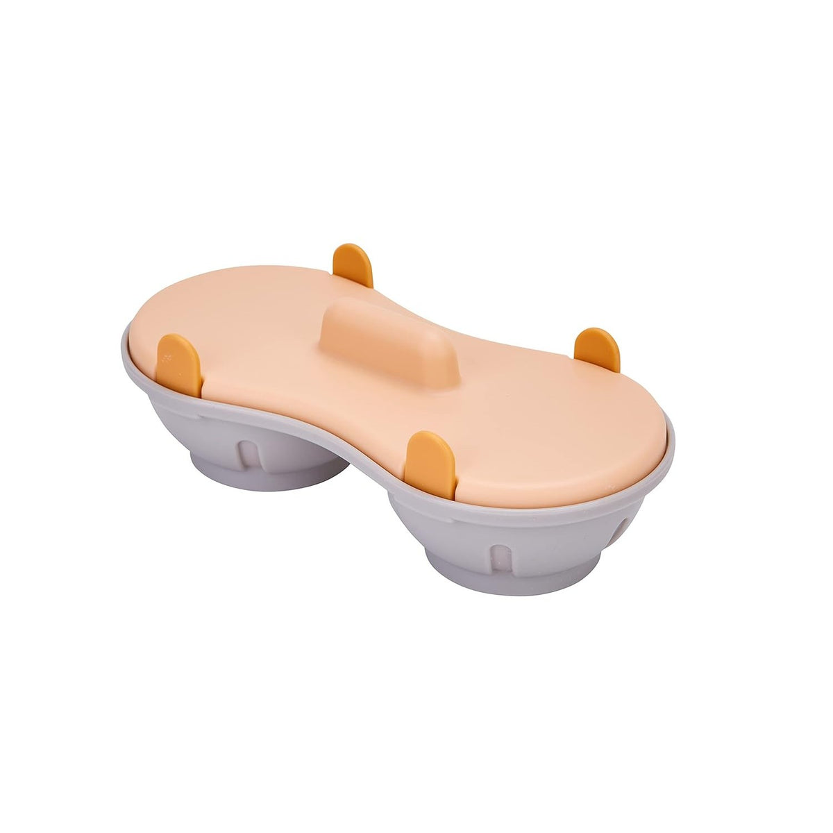 Recipient Dublu pentru Gătit Ouă la Microunde, Formă pentru Ouă Poșate cu Bază Antialunecare, Plastic PP, 22 x 11.8 x 8 cm, Portocaliu