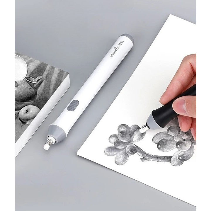 Radieră Electrică pentru Schițe și Artă, Set Profesional cu 20 Rezerve, Grosime Varf 3 mm și 5 mm, Design Ergonomic, ABS, Alb