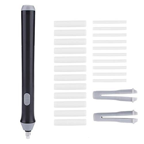 Radiera Electrica pentru Schite si Arta, Guma de Sters cu 2 Grosimi 3 mm si 5 mm, Design Ergonomic, Material ABS, 20 Rezerve Incluse, Alimentare 2 Baterii AA, Negru
