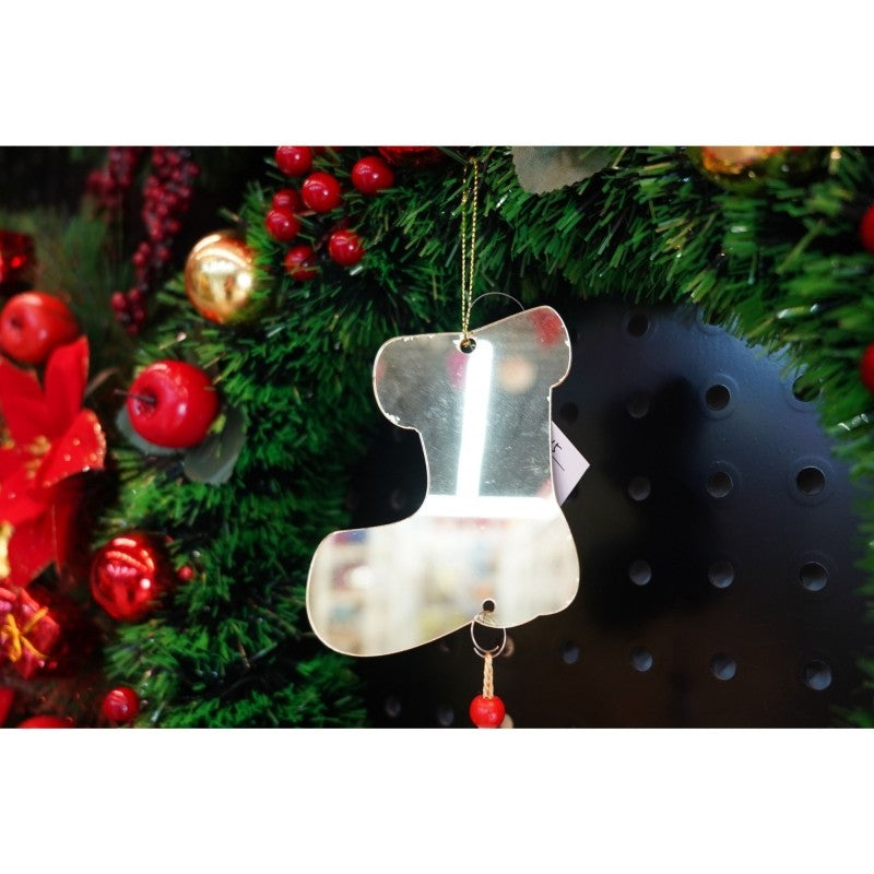Decoratiune de Craciun pentru Brad, Cizma de Mos cu Clopotel Metalic, Plastic Lucios, Argintiu, 10.5 cm