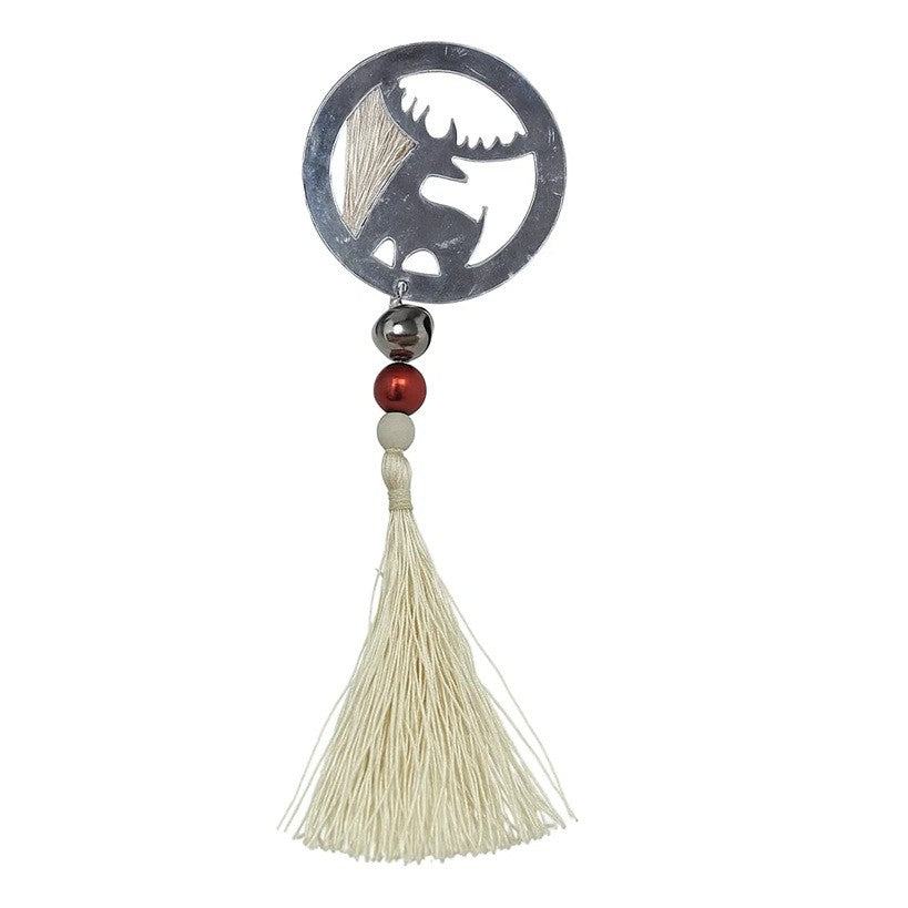 Ornament Craciun Pentru Brad, Figurina Model Ren Cu Clopotel, Finisaj Lucios, Plastic Si Acril, Argintiu Metalizat