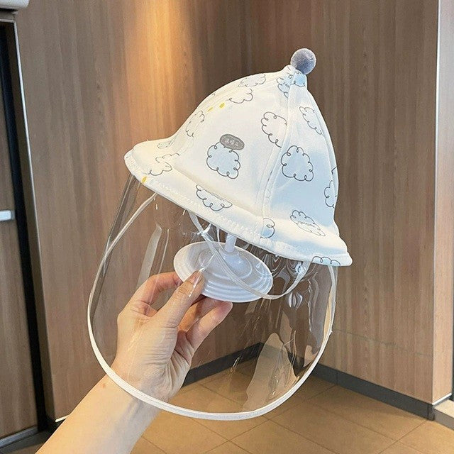 Palarie de Protectie pentru Bebelusi, Model Pescaresc cu Viziera Detasabila si Fermoar, Bumbac Respirabil, Primavara-Toamna, 42 cm, 0-3 Luni, Bleu cu Norisori