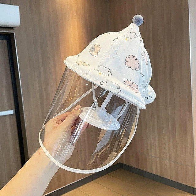 Pălărie de Protecție pentru Bebeluși, Model Pescăresc cu Vizieră Detașabilă și Fermoar, Bumbac Respirabil, Roz cu Norisori, 45 cm, 3-6 Luni