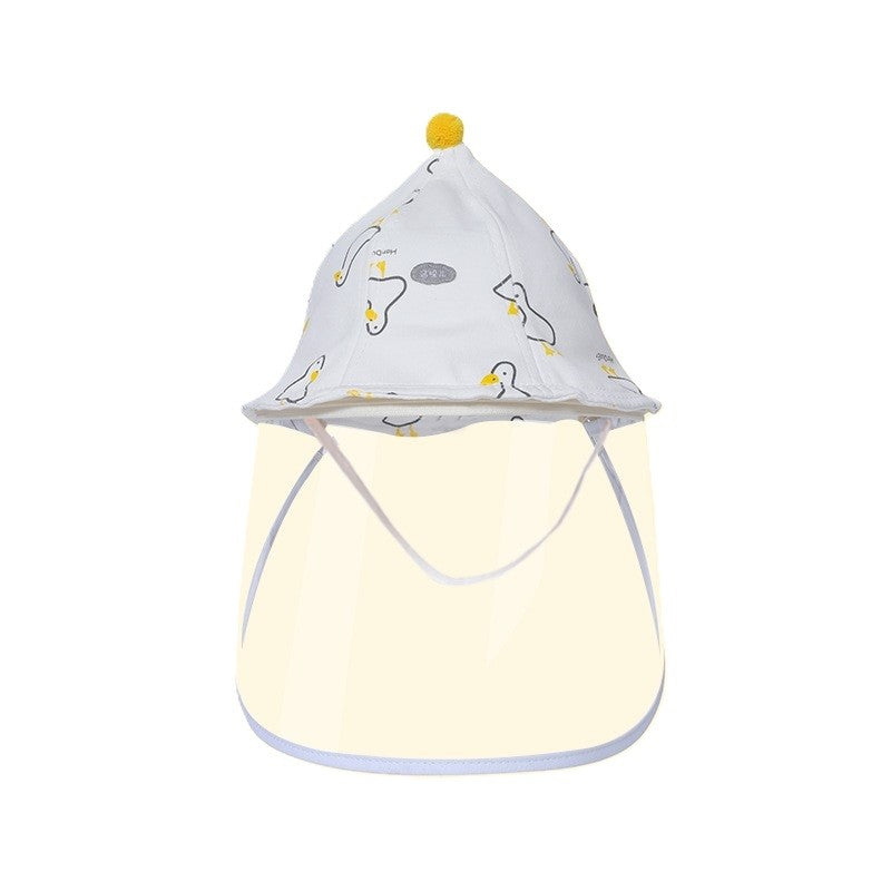 Pălarie de Protecție pentru Bebeluși, Model Pescăresc cu Vizieră Detașabilă și Fermoar, Bumbac Respirabil, Model Rățuște, 45 cm, 3-6 Luni, Alb
