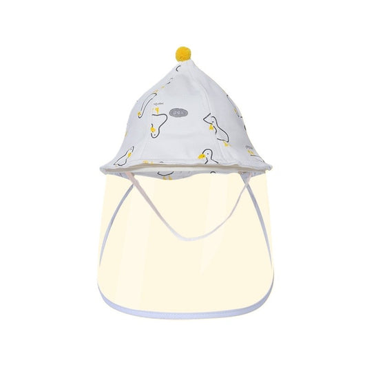 Pălarie de Protecție pentru Bebeluși, Model Pescăresc cu Vizieră Detașabilă și Fermoar, Bumbac Respirabil, Model Rățuște, 45 cm, 3-6 Luni, Alb
