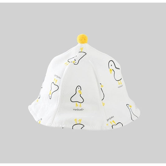 Pălarie de Protecție pentru Bebeluși, Model Pescăresc cu Vizieră Detașabilă și Fermoar, Bumbac Respirabil, Model Rățuște, 45 cm, 3-6 Luni, Alb