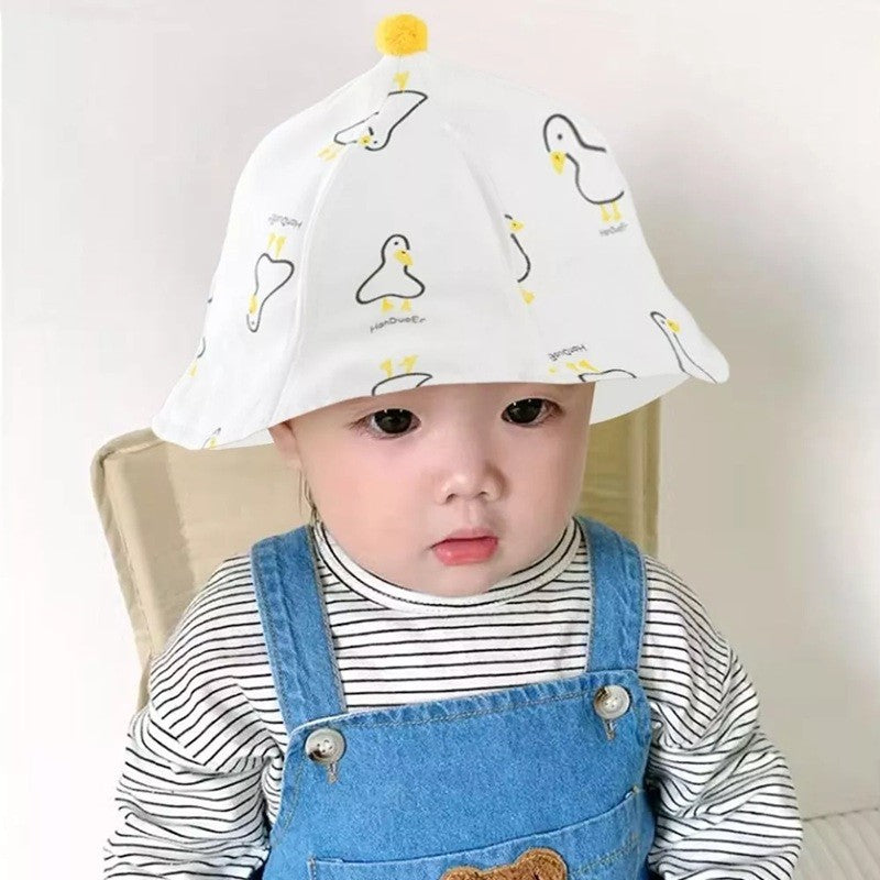 Pălarie de Protecție pentru Bebeluși, Model Pescăresc cu Vizieră Detașabilă și Fermoar, Bumbac Respirabil, Model Rățuște, 45 cm, 3-6 Luni, Alb