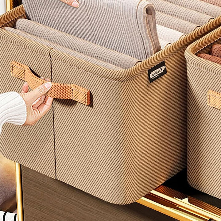 Cutie Depozitare Haine si Obiecte, Organizator Textil cu Cadru Metalic si Manere Laterale, Forma Dreptunghiulara, Volum 29 L, 42 x 28 x 25 cm, Kaki