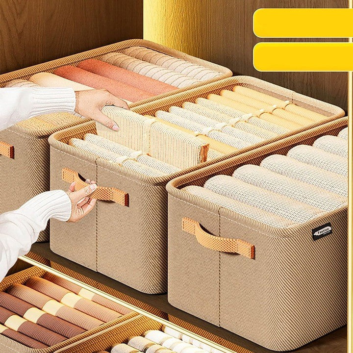 Cutie Depozitare Haine si Organizare Textila, Cadru Metalic Pliabil, Manere Laterale, Forma Dreptunghiulara, 34 L, 48 x 28 x 25 cm, Kaki