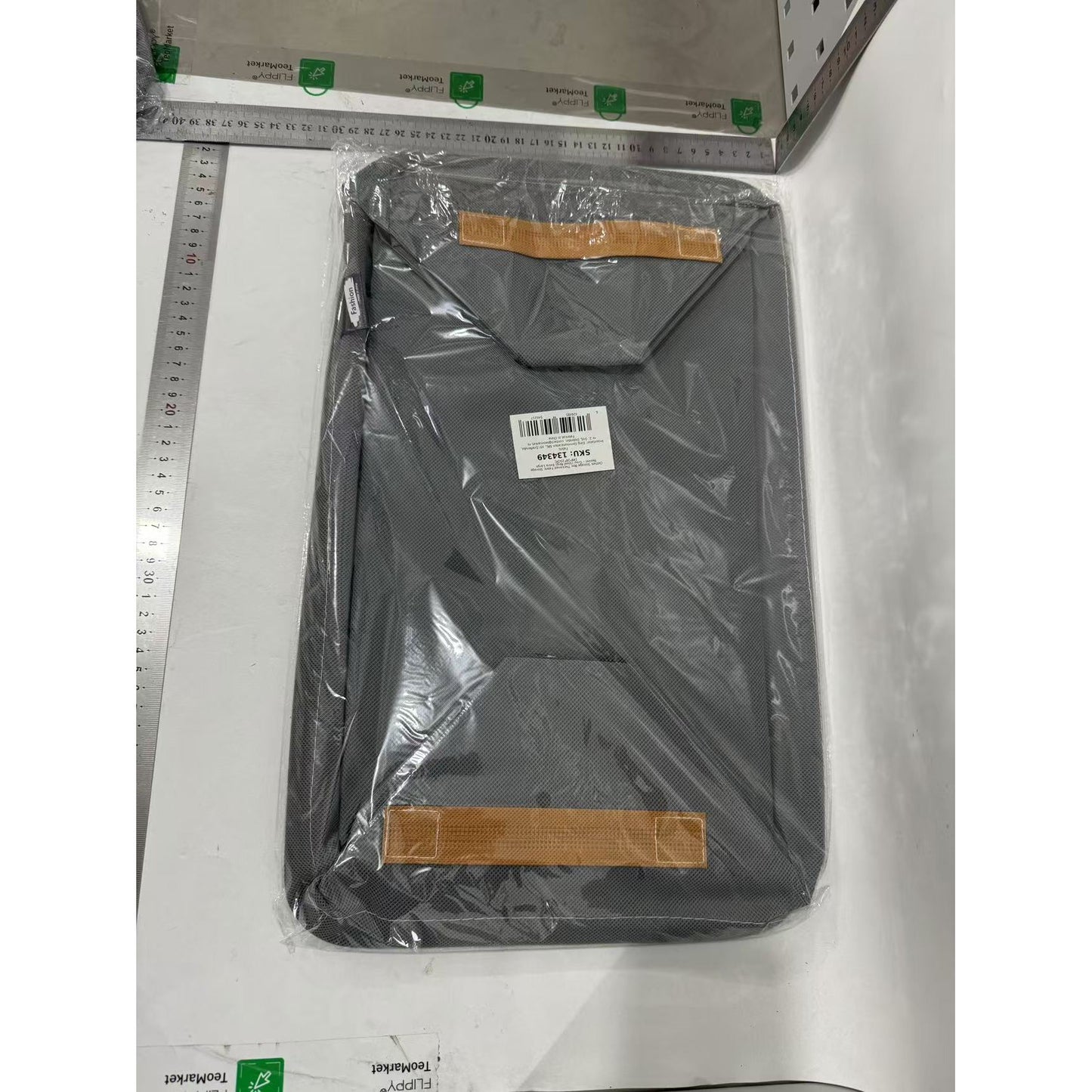 Cutie Depozitare Haine si Accesorii, Organizator Textil cu Cadru Metalic si Manere Laterale, Forma Dreptunghiulara, 34 L, 48 x 28 x 25 cm, Gri
