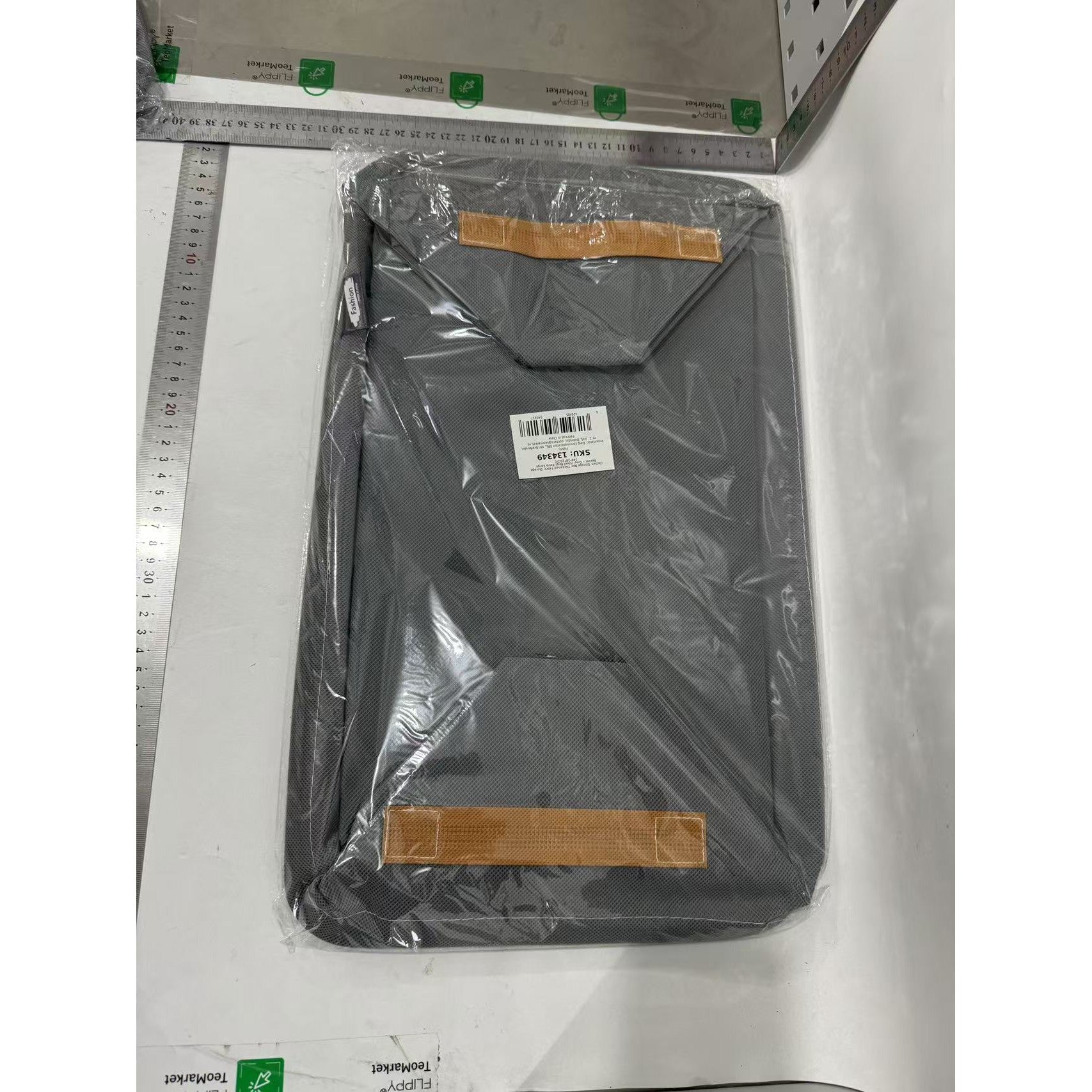 Cutie Depozitare Haine si Accesorii, Organizator Textil cu Cadru Metalic si Manere Laterale, Forma Dreptunghiulara, 34 L, 48 x 28 x 25 cm, Gri