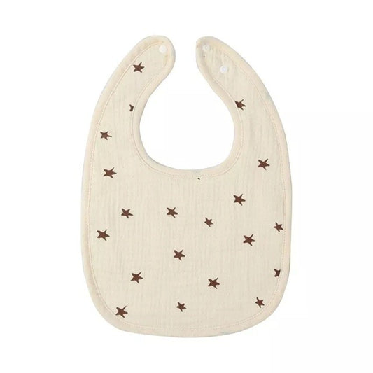 Baveta Bebelusi in Forma de U, Protectie Impermeabila si Absorbanta, 100% Bumbac cu 4 Straturi, Inchidere cu Capse, Model Stelute, 21x30 cm, Crem