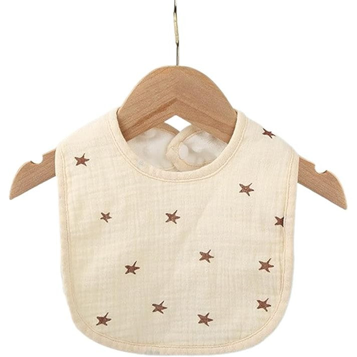 Baveta Bebelusi in Forma de U, Protectie Impermeabila si Absorbanta, 100% Bumbac cu 4 Straturi, Inchidere cu Capse, Model Stelute, 21x30 cm, Crem
