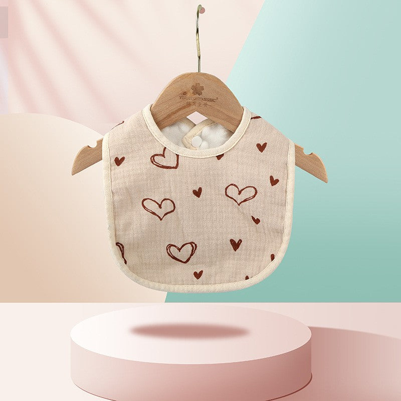 Baveta Bebelusi in Forma de U, Protectie Impermeabila si Absorbanta, 100% Bumbac cu 4 Straturi, Inchidere cu Capse, Model Inimi, 21x30 cm, Bej
