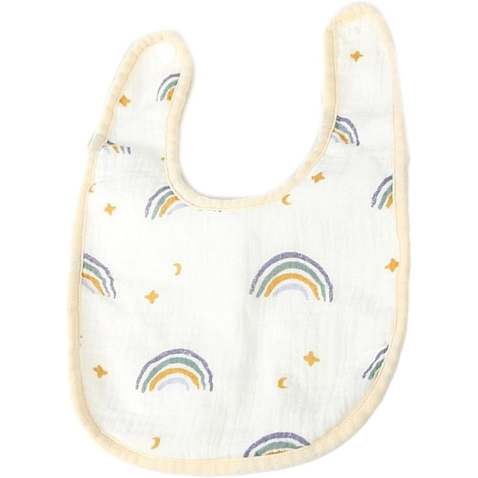 Bavetă Bebeluși în Formă de U, Rezistentă la Apă și Ultra-Absorbantă, 100% Bumbac cu 4 Straturi, Capse Ajustabile, Model Curcubeu, Bej, 21x30 cm