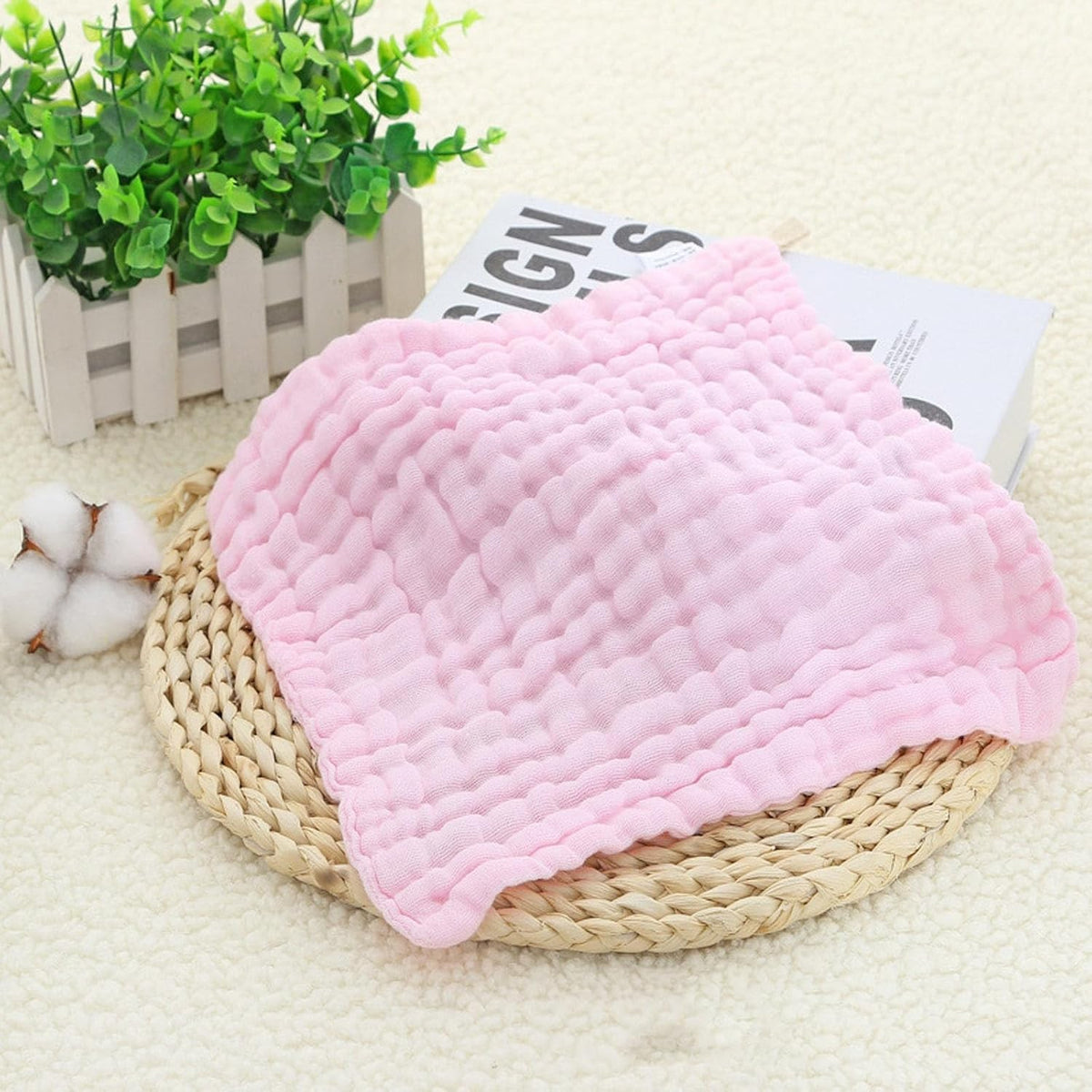 Prosop Bebelusi Absorbant, Tifon din Bumbac 100% pentru Fata si Baită, 6 Straturi, Agatatoare, 30 x 30 cm, Roz
