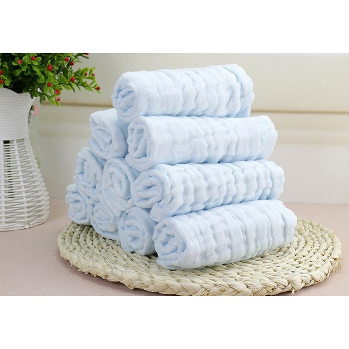 Prosop Bebelusi Absorbant, Tifon din Bumbac 100% Moale, 6 Straturi, Agatatoare Inclusa, 30 x 30 cm, Albastru