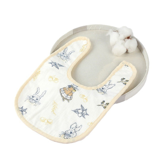 Bavetă Bebe în Formă de U, Protecție Impermeabilă și Absorbantă, 4 Straturi Bumbac 100%, Închidere cu Capse Ajustabile, 21x30 cm, Bej