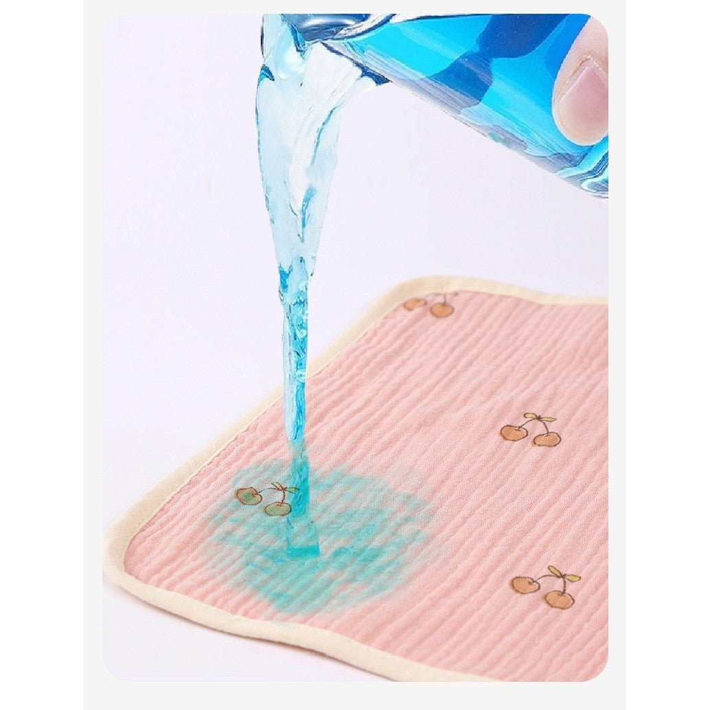 Prosop Absorbant pentru Bebelusi, 6 Straturi Tifon Creponat, Bumbac 100% Moale cu Agatatoare, Roz cu Cirese, 25 x 25 cm
