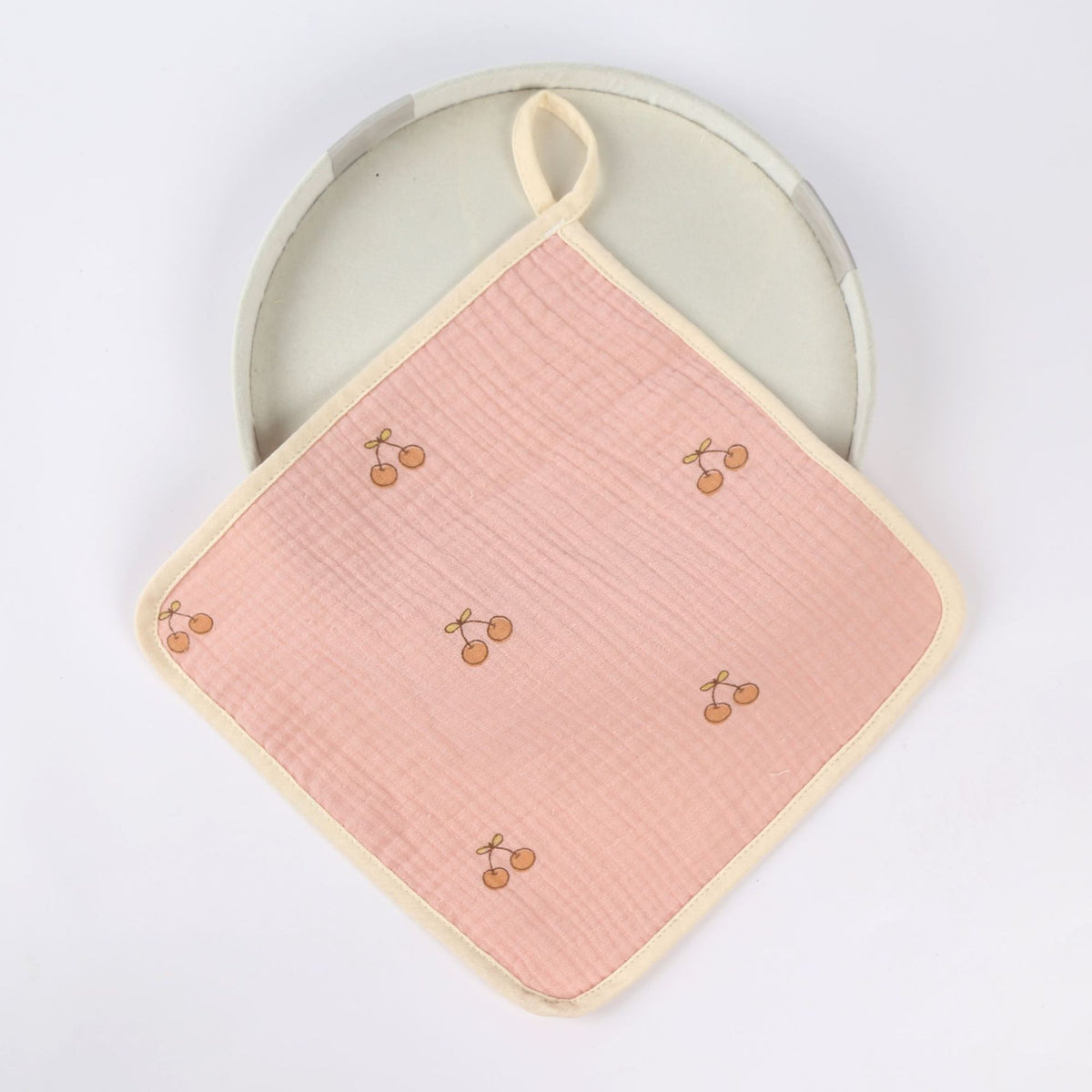 Prosop Absorbant pentru Bebelusi, 6 Straturi Tifon Creponat, Bumbac 100% Moale cu Agatatoare, Roz cu Cirese, 25 x 25 cm
