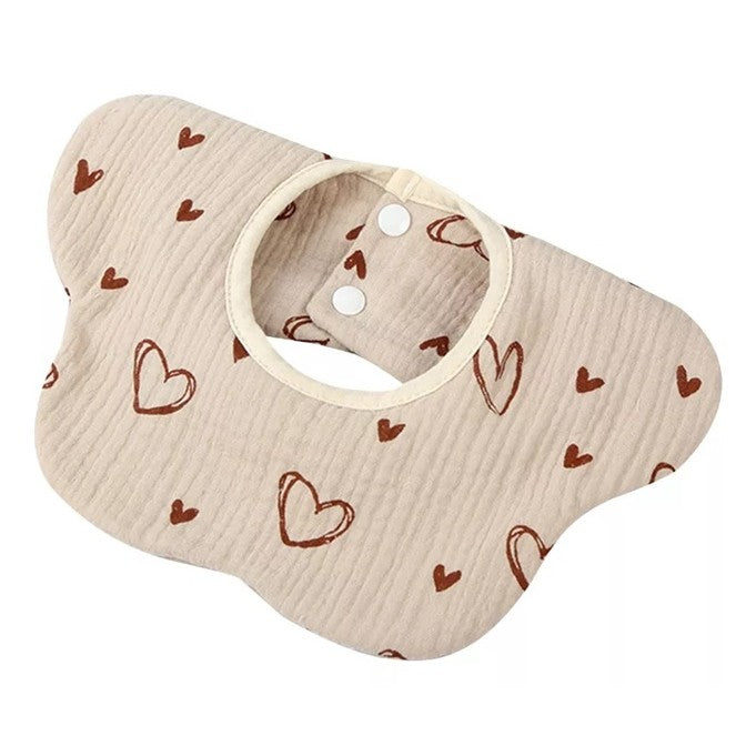 Baveta Tip Floare pentru Copii 0-12 Luni, Rezistenta la Apa, 8 Straturi Absorbante, Bumbac 100%, Inchidere cu Capse, 26 x 29 cm, Crem