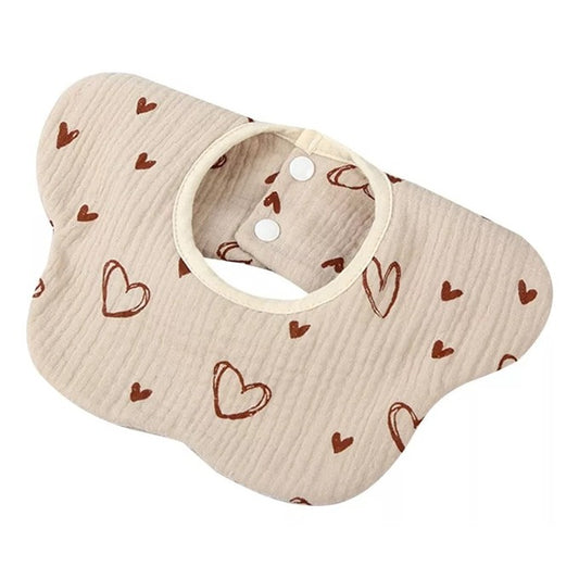 Baveta Tip Floare pentru Copii 0-12 Luni, Rezistenta la Apa, 8 Straturi Absorbante, Bumbac 100%, Inchidere cu Capse, 26 x 29 cm, Crem